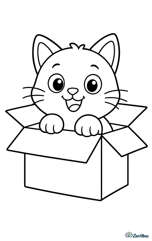 A cat sitting inside an open cardboard box with only its head and paws showing over the edge