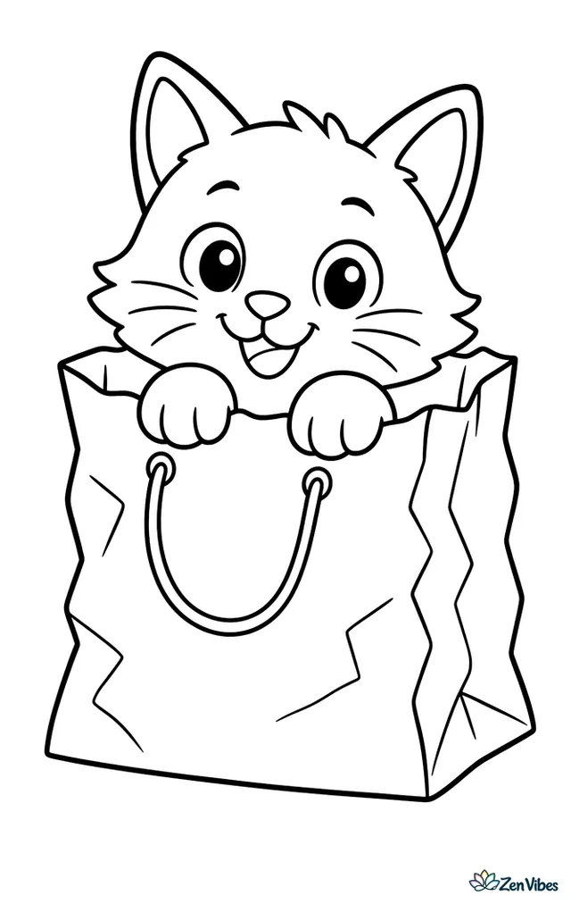 A cat's head and front paws poking out of a crumpled paper shopping bag