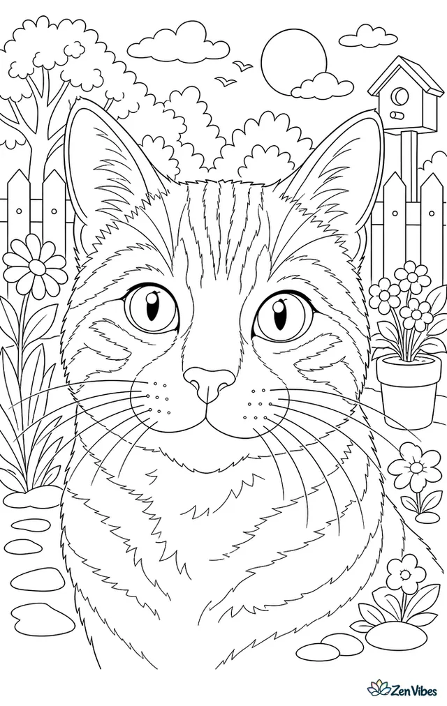 A realistic close-up of a striped cat's face with detailed fur lines and whiskers