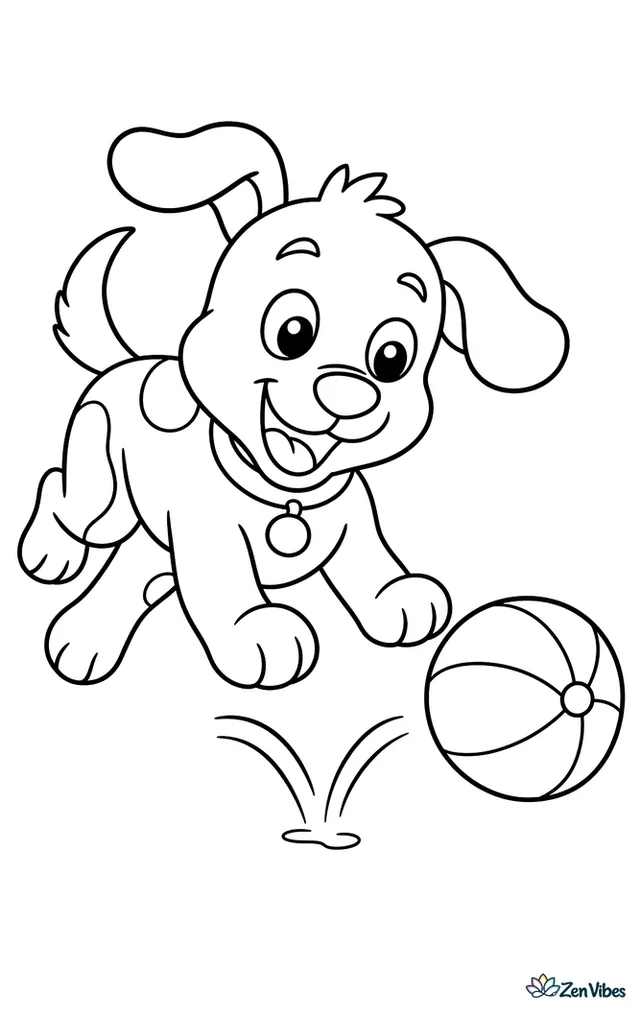 A dog running on all four legs toward a bouncing ball