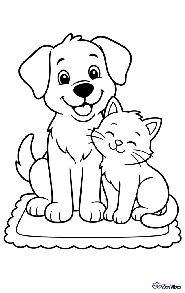 A dog and a cat sitting side by side on a doormat, the cat leaning against the dog