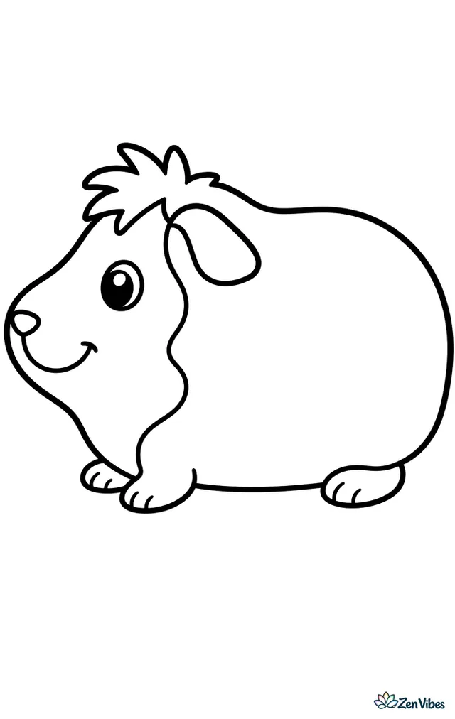 A guinea pig seen from the side, shaped like a loaf, with short legs and a tuft of hair on its head, no background