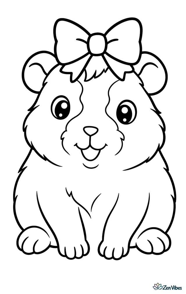 A sitting guinea pig wearing a bow on its head