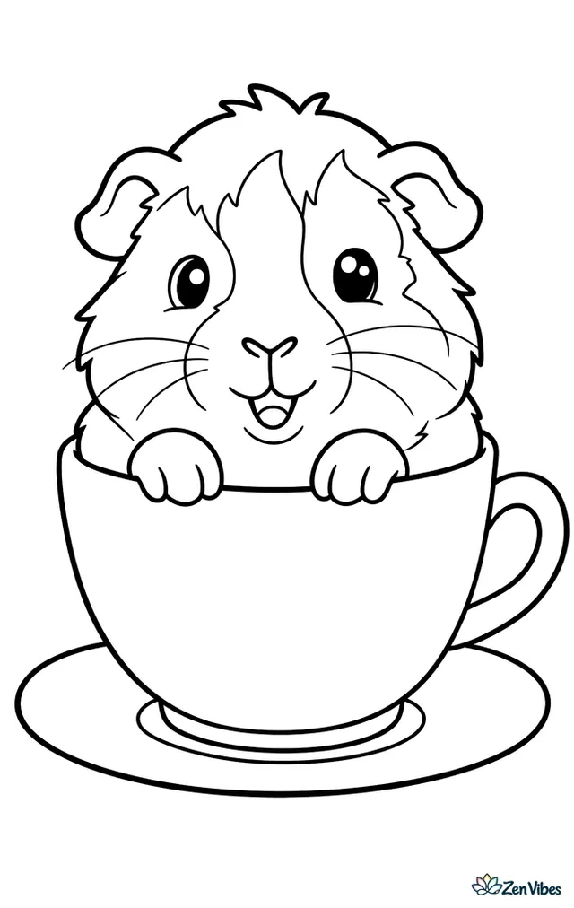 A guinea pig squeezed into a teacup with its paws on the rim