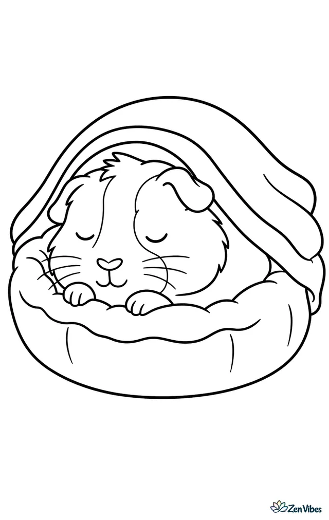 A guinea pig asleep in a small fleece bed with a blanket over it