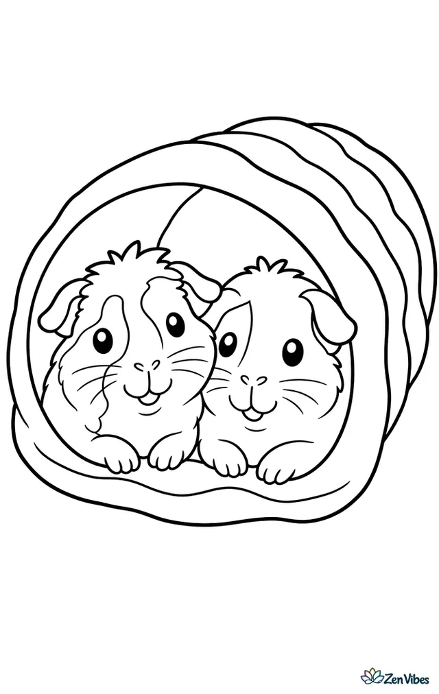 Two guinea pigs snuggled together in a fleece tunnel