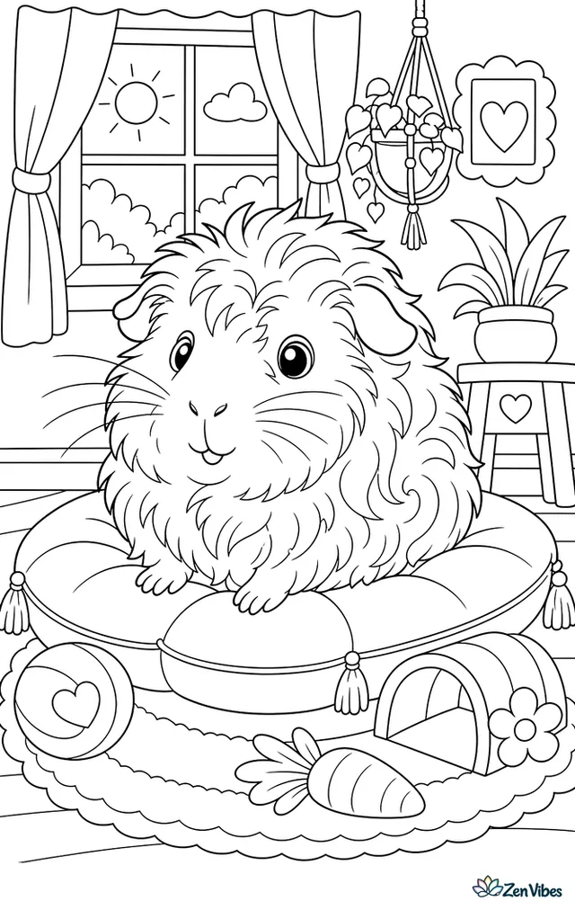 A guinea pig with a rough coat full of swirls and cowlicks sitting on a cushion