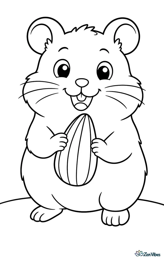 A hamster standing on its back legs holding one big sunflower seed in both paws, on a ground line