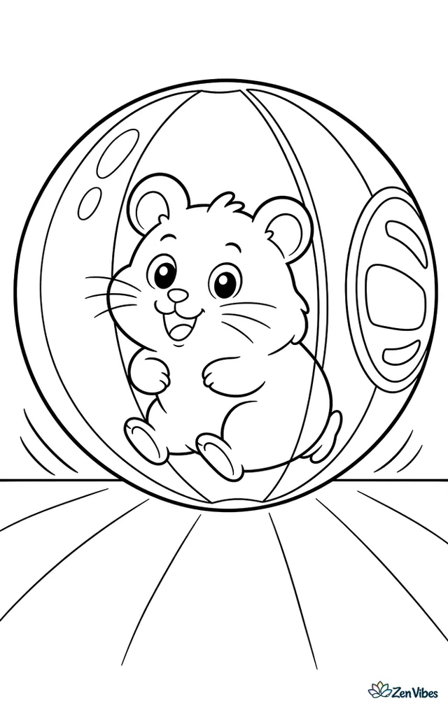 A hamster inside a clear exercise ball rolling across the floor