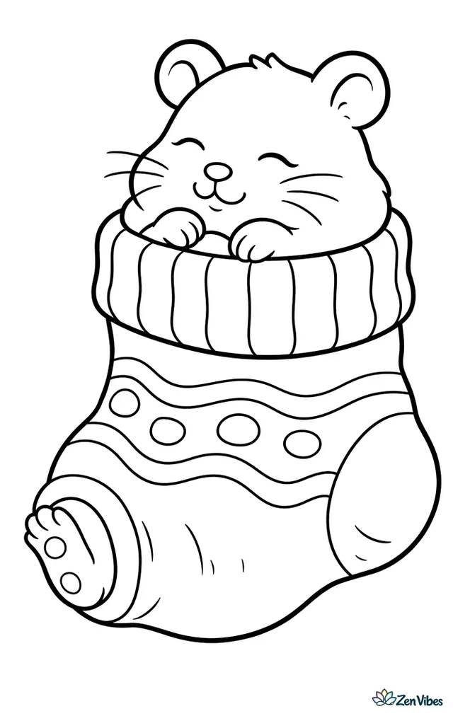 A hamster curled up asleep inside a woolly sock with a toe poking out
