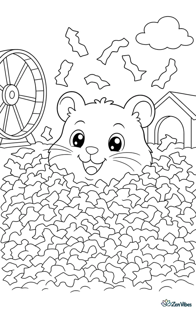 A hamster half-buried in bedding with paper shreds flying up around it