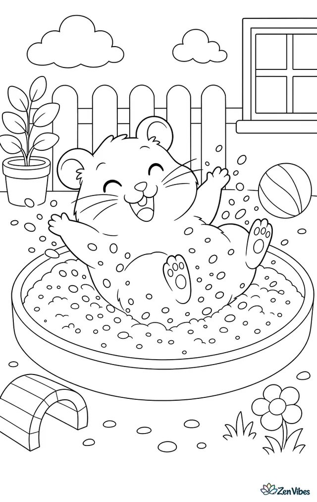 A hamster rolling happily in a small dish of sand with sand grains flying