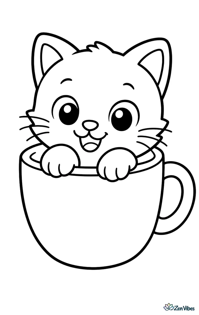 A tiny kitten peeking out of a big mug with its paws on the rim