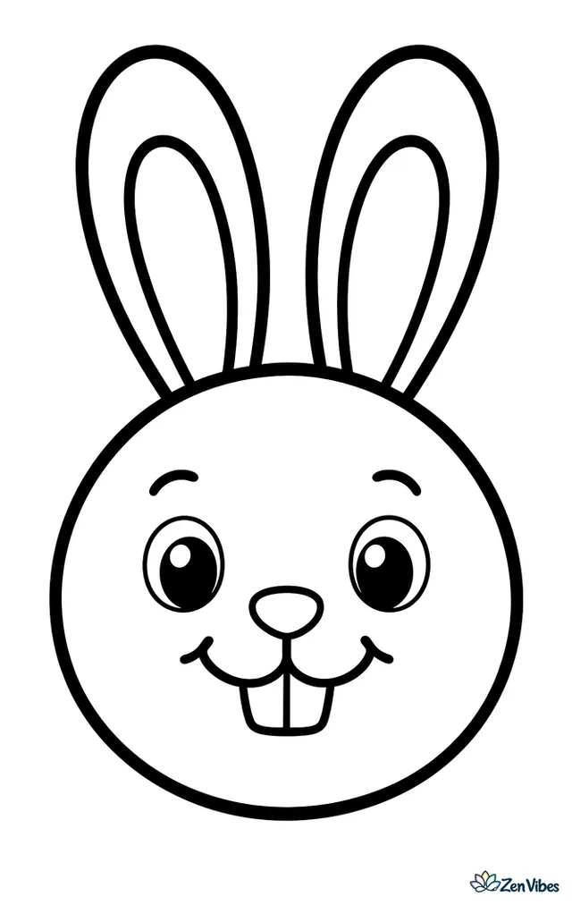 A big round bunny face with two tall ears, a small nose, and two front teeth