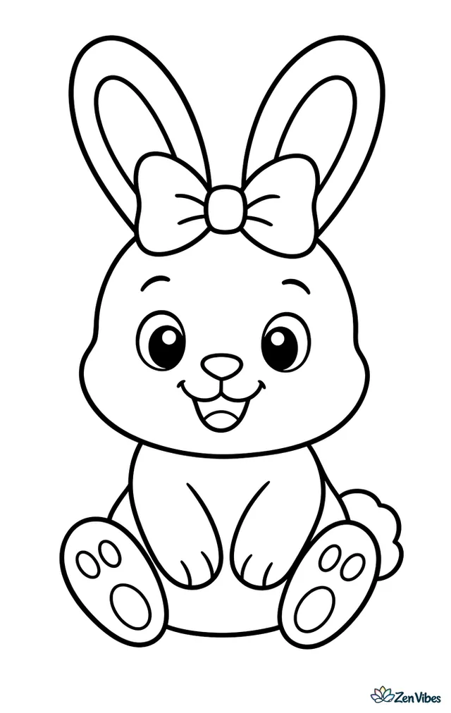 A sitting bunny wearing a big bow between its ears