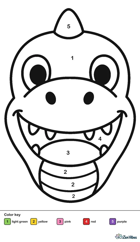 A big smiling dinosaur face with small teeth filling the page