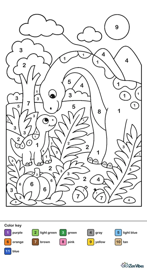 A mother long-neck bending down to a baby among ferns