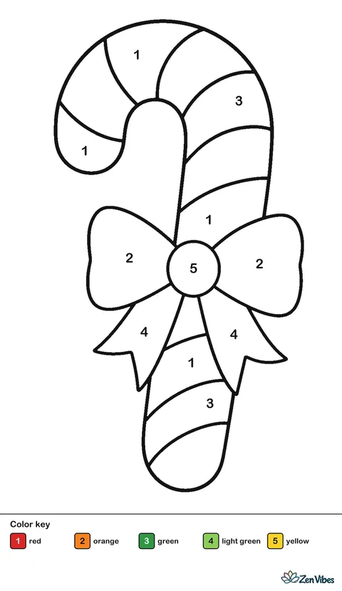A candy cane with wide stripes and a bow tied on it