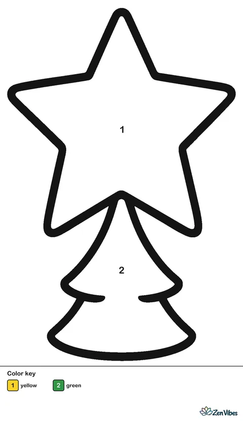 One big star with a small tree tip below it, on plain white