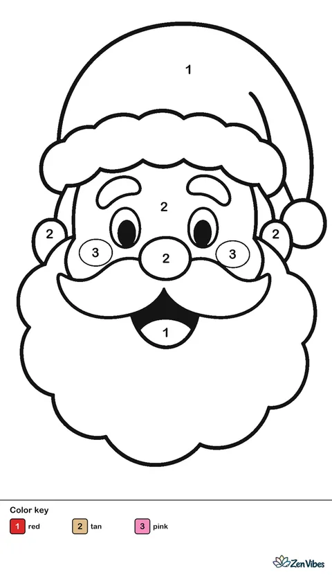 A big round jolly face with a white beard and a red hat filling the page