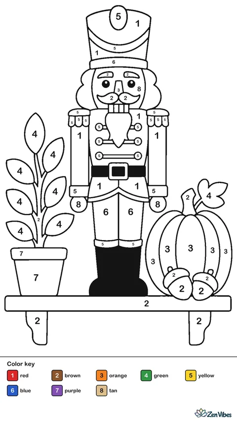 A tall nutcracker soldier with a tall hat and a striped uniform standing on a shelf