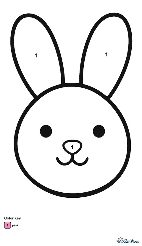 A round white bunny face with two tall ears, two dot eyes, and a small pink nose, on plain white