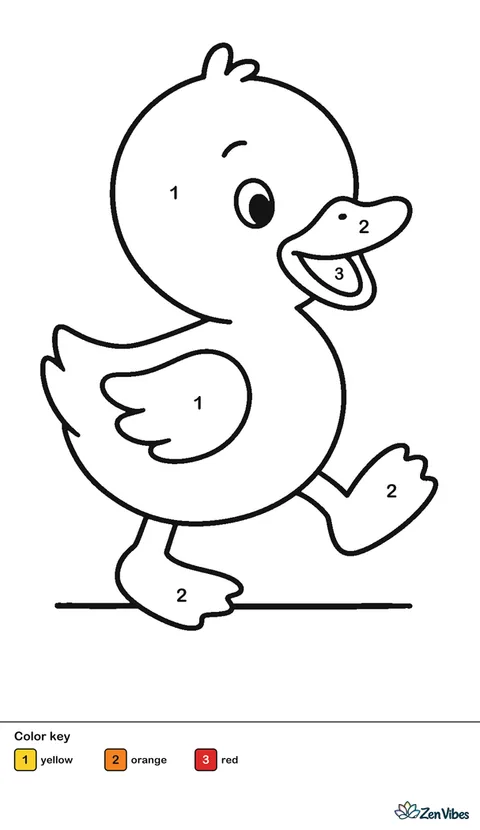 A small yellow duckling with an orange beak, walking with one foot lifted, on plain white