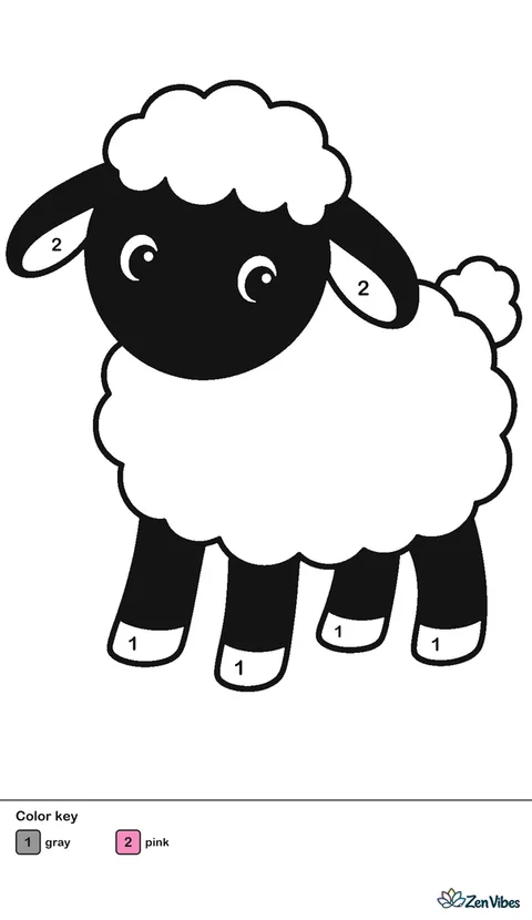 A white lamb with a soft round body, a black face, and four short legs, on plain white
