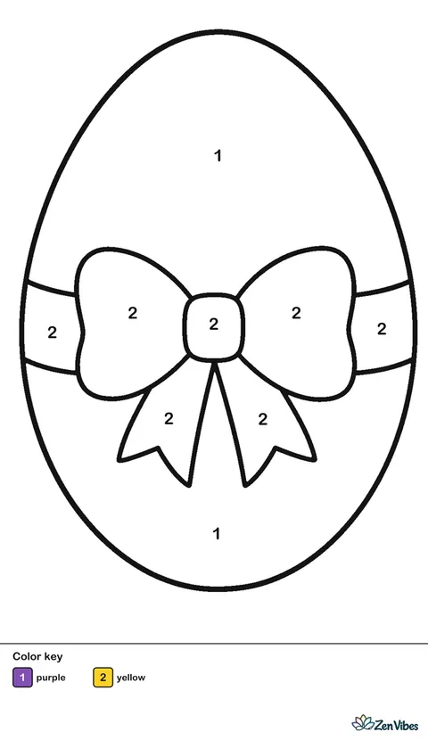 One purple egg wearing a wide yellow ribbon and a bow across the middle, on plain white