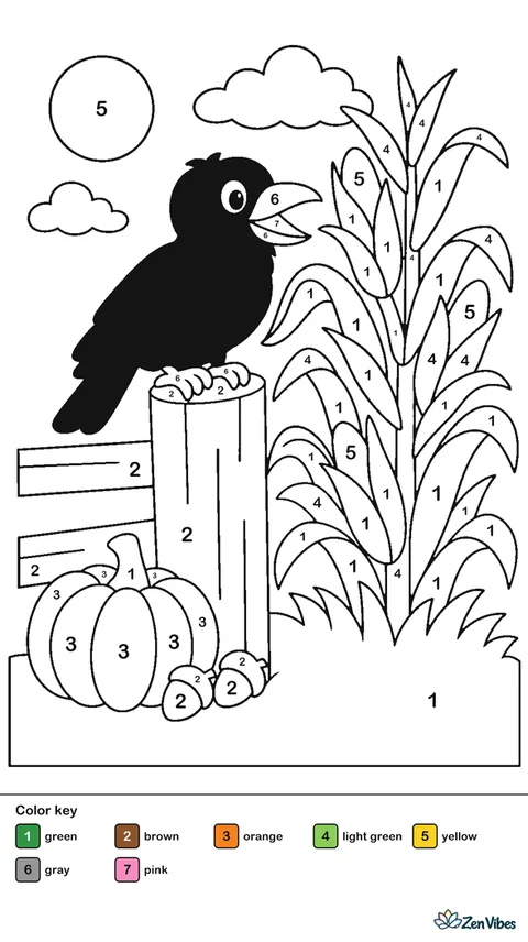A friendly crow sitting on a fence post beside tall corn stalks