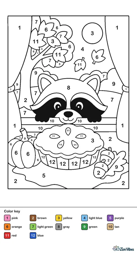 A raccoon peeking over a windowsill at a pie cooling on it, leaves outside