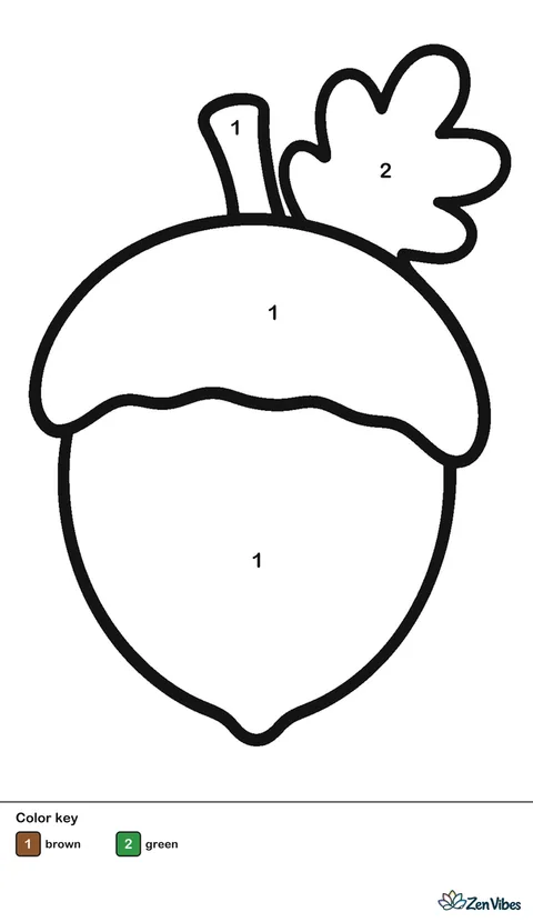 One large acorn with a textured cap and a small leaf, on plain white