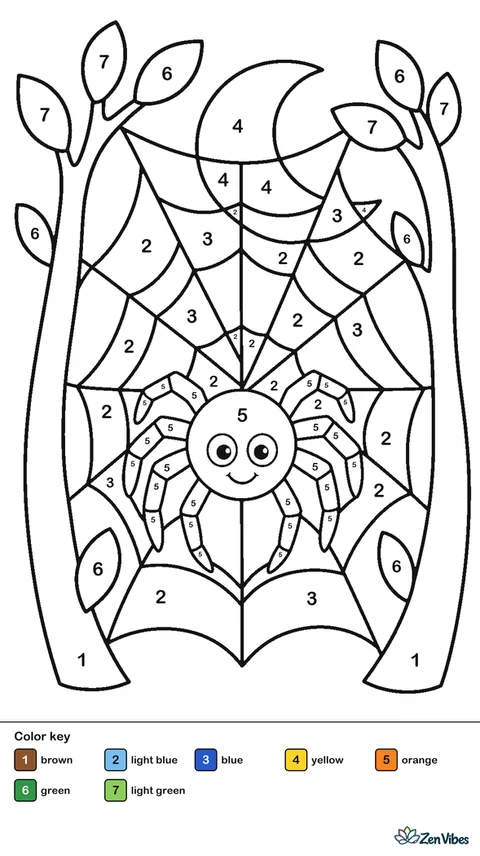 A friendly spider hanging on a big web strung between two branches with a moon behind