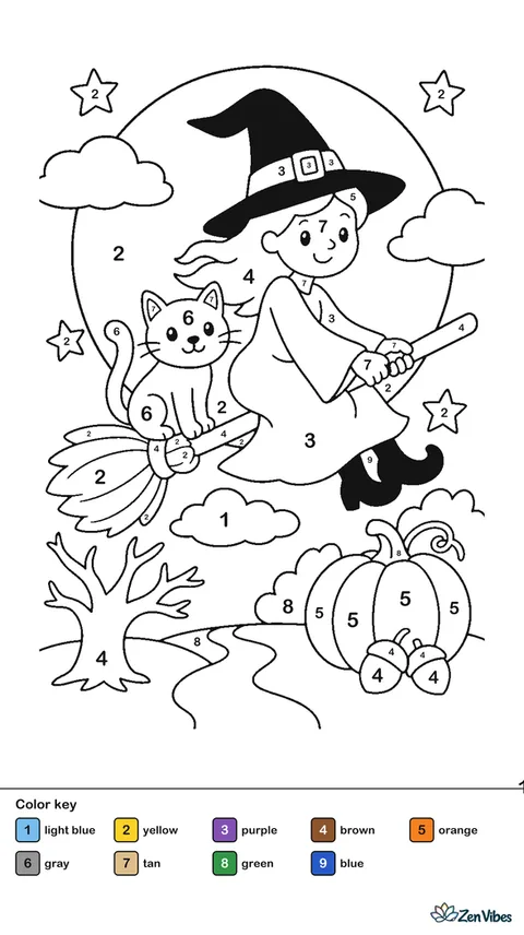 A witch on a broom flying across a huge full moon with a cat riding behind