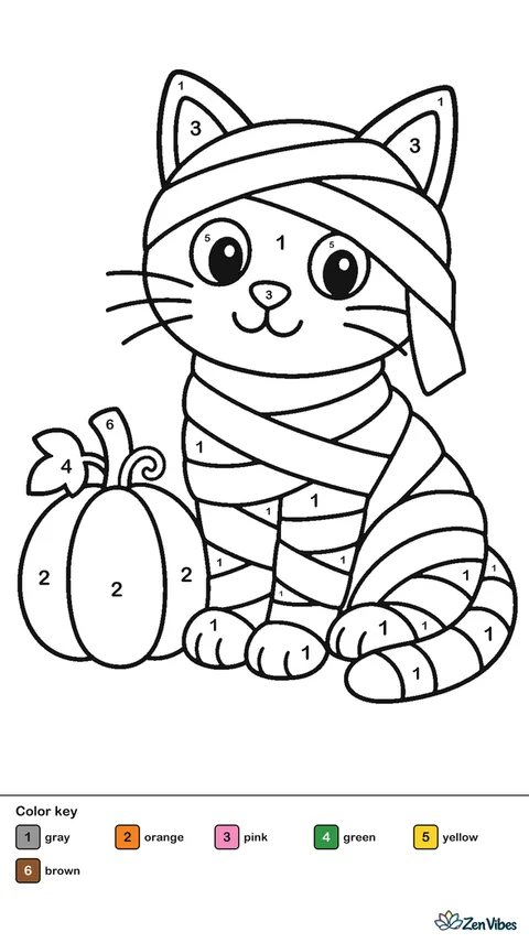 A cat wrapped in loose bandages sitting next to a small pumpkin