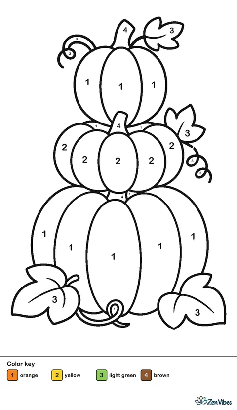 Three pumpkins stacked from biggest to smallest, each a different shape, with stems and a few leaves, on plain white