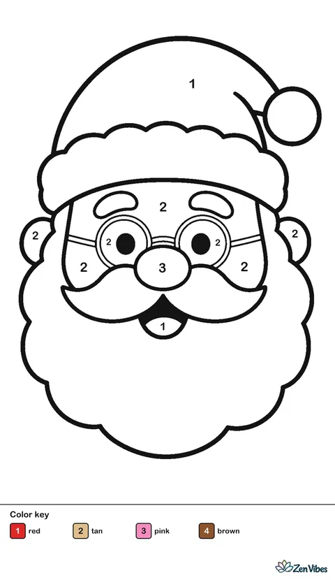 A big round Santa face with a white fluffy beard, rosy cheeks, round glasses, and a red hat with a white pom-pom, on plain white