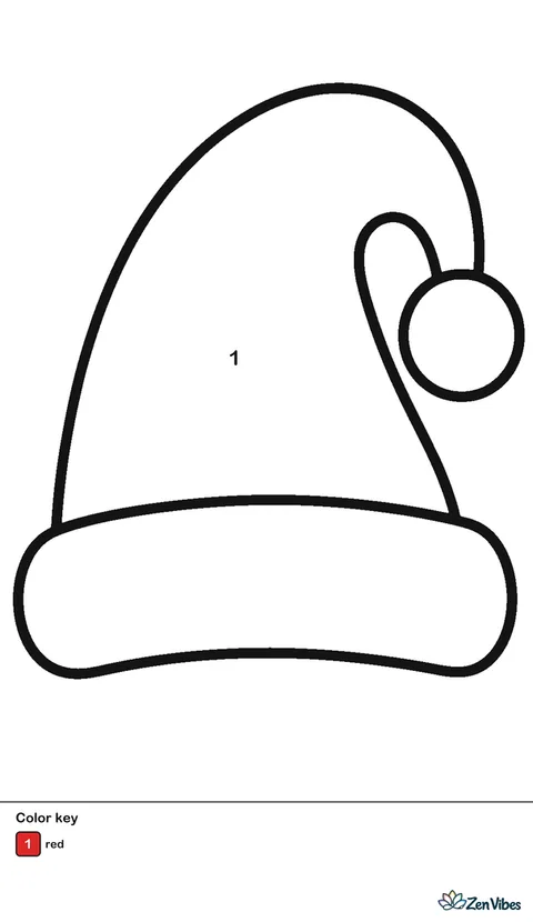 One big red Santa hat with a thick white fur band and a round white pom-pom at the tip, drawn in flat simple shapes on plain white