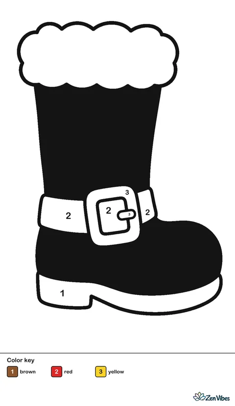 One tall black Santa boot with a white fur cuff at the top and a shiny gold buckle, drawn in flat simple shapes on plain white