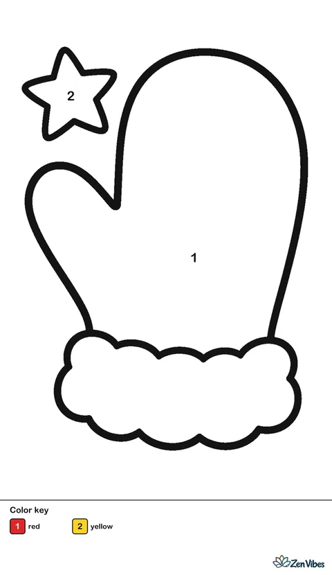 A single red mitten with a white fur cuff raised in a friendly wave, drawn big and simple with a small star beside it, on plain white