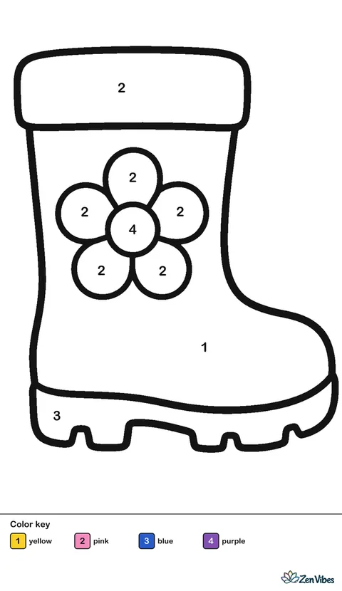 A single yellow rain boot with a wide cuff and one simple flower shape on the side, on plain white