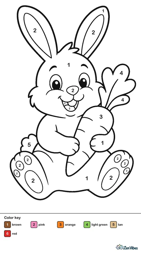 A sitting brown bunny holding an orange carrot with green tops