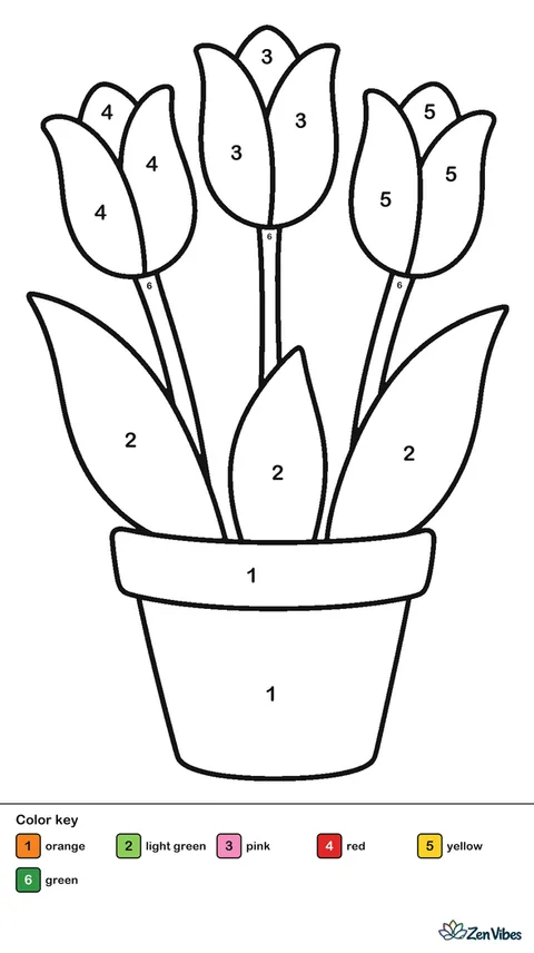A terracotta pot holding three tulips in red, pink, and yellow with green leaves