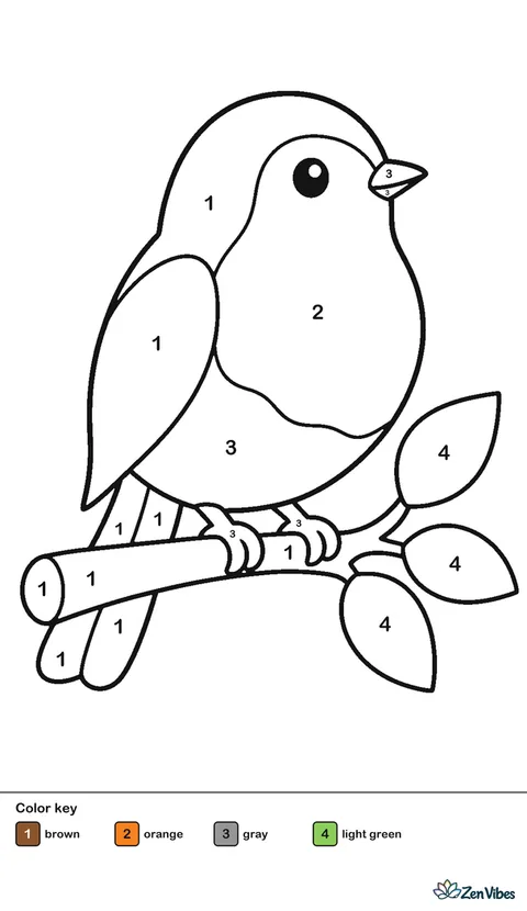 A robin with an orange chest sitting on a short brown branch with three green leaves
