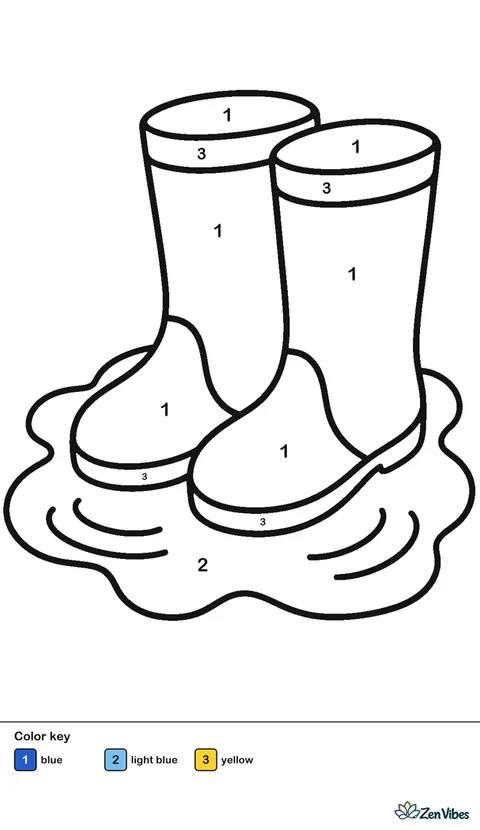 A pair of blue rain boots standing in a flat blue puddle with two ripples