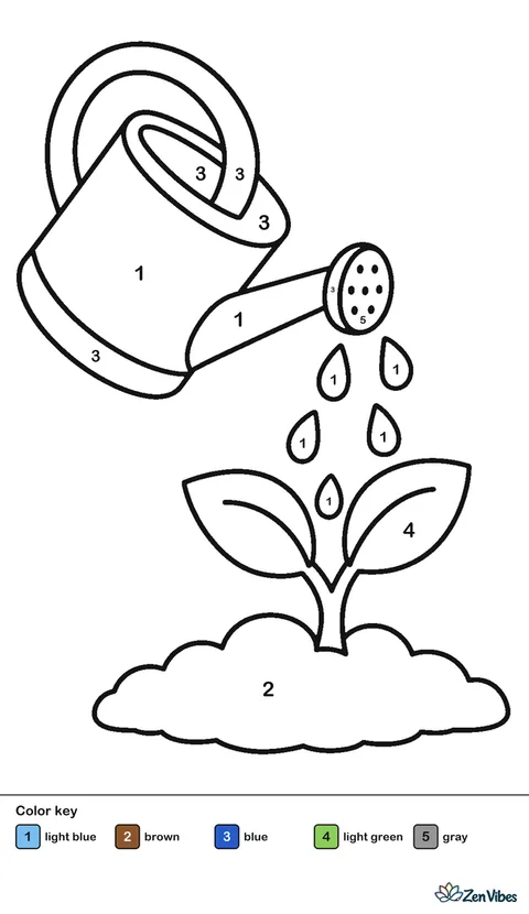 A blue watering can tipped toward a small green seedling growing out of brown soil