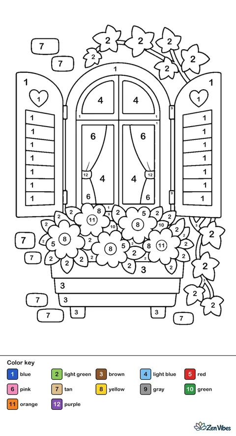 A blue window with shutters and a wooden box of red and yellow flowers below it, with ivy on the wall
