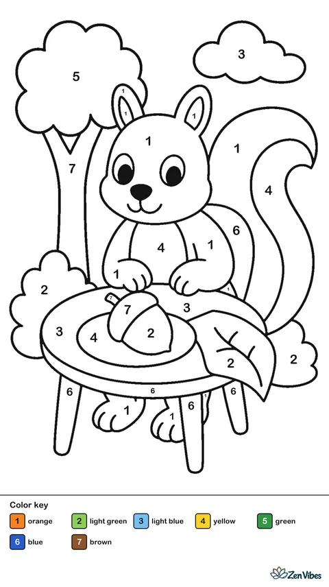 A squirrel sitting at a tiny table with an acorn on a plate and a leaf napkin