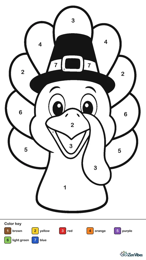 A big friendly turkey face with a wattle and a small hat filling the page