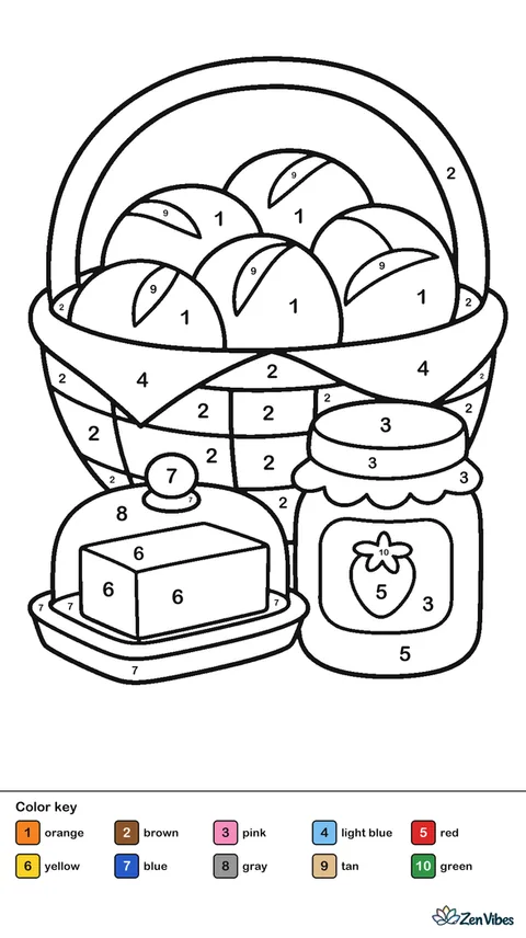 A basket of bread rolls with a butter dish and a jam jar